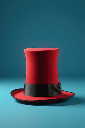 Red top hat with black belt on blue background. 3d renderの素材