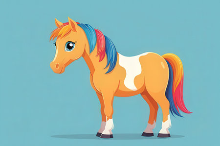 Vector illustration of a cute cartoon horse on a blue background. Cartoon style.の素材