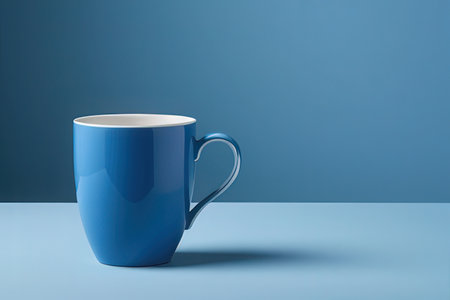 Blue coffee cup on blue background. 3d illustration. Mock up.の素材