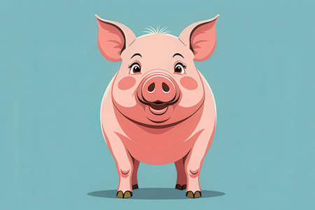 Illustration of a cute pig on a blue background, vector illustrationの素材