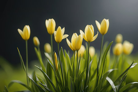 Yellow tulips in the garden. Shallow depth of field.の素材