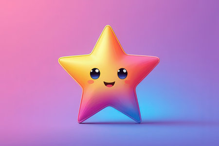 Smiling star on a colorful background. 3D illustration. Cartoon style.の素材