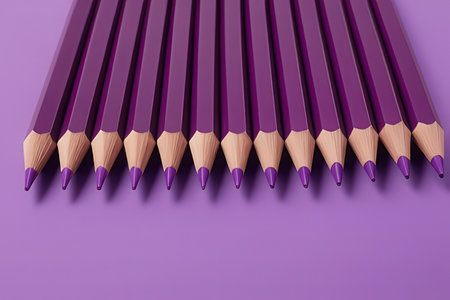 Purple pencils on a purple background. 3D rendering.の素材