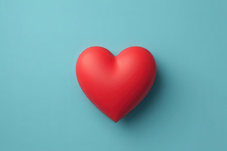 Red heart on a blue background. 3d rendering, 3d illustration.の素材