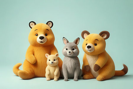 Cute little animals on light blue background. Baby animal concept.の素材
