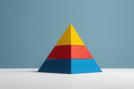 Pyramid made of colored paper on white table, 3d renderの素材