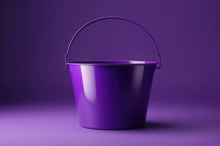 Purple bucket isolated on purple background. 3d render illustration.の素材