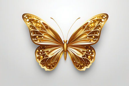 Golden butterfly isolated on a white background. 3d rendering, 3d illustration.の素材