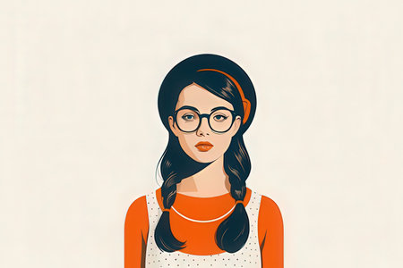 Beautiful hipster girl in glasses. Vector illustration in retro style.の素材
