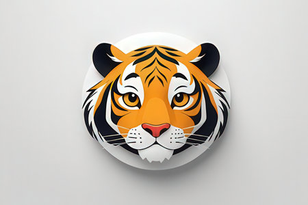 Illustration of a tiger head on a white background with a gradientの素材