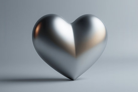 Silver heart on a gray background. 3d rendering, 3d illustration.の素材
