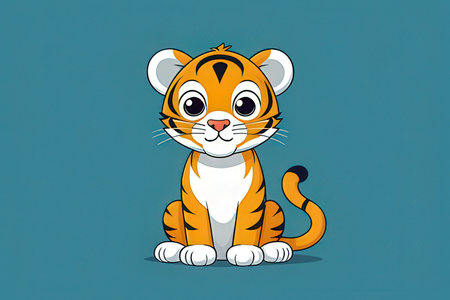 Cute cartoon tiger isolated on a blue background. Vector illustration.の素材