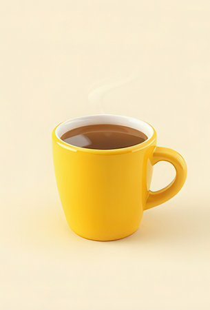 Cup of coffee on beige background. 3d illustration.の素材