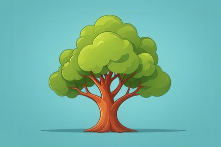 Illustration of a green tree on a turquoise background.の素材