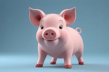 Pig on blue background. 3D illustration.の素材