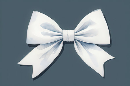 White bow tie isolated on gray background. 3D rendering. Top view.の素材