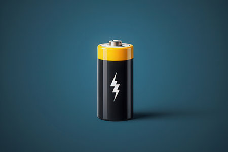 3D render of a battery on a blue background with copy spaceの素材