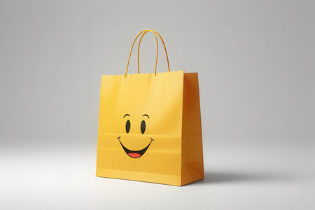 Shopping bag with smiley face. 3d illustration. White background.の素材