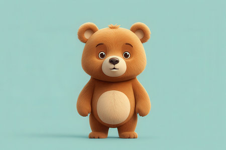 Cute teddy bear on a blue background. 3d renderingの素材