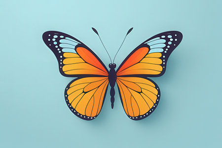 Butterfly isolated on blue background. 3D illustration. Top view.の素材