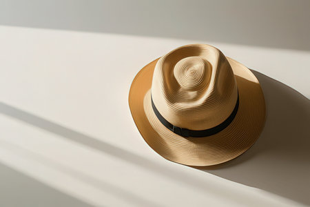 Straw hat on white background with shadow. Minimal style.の素材