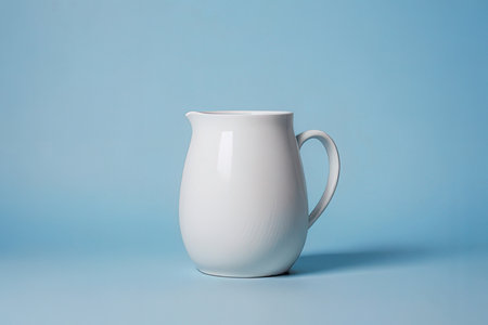 White ceramic jug on a blue background. Minimalistic style.の素材