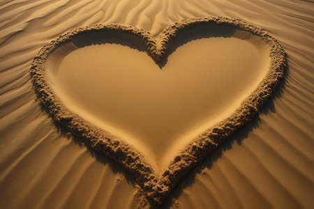 Heart shaped sand in the desert. Valentines day background. Love concept.の素材