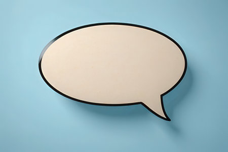 Blank speech bubble on blue background, 3d rendering. Computer digital drawing.の素材