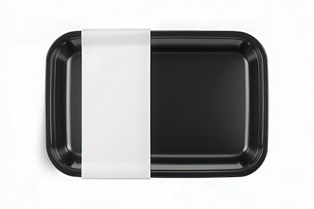 Empty black plastic tray isolated on white background. 3d illustration.の素材