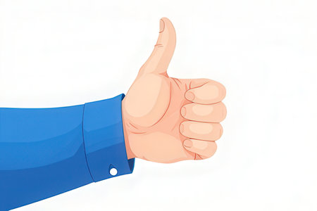Businessman hand showing thumbs up sign on white background. Vector illustration.の素材