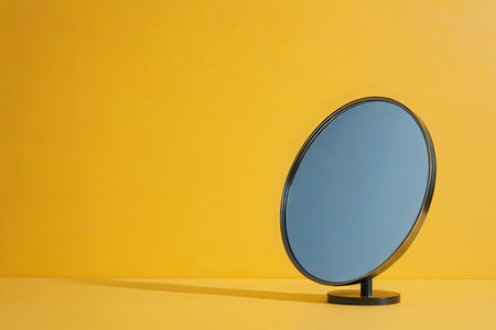 Mirror on a yellow background. Minimalism. 3d renderの素材