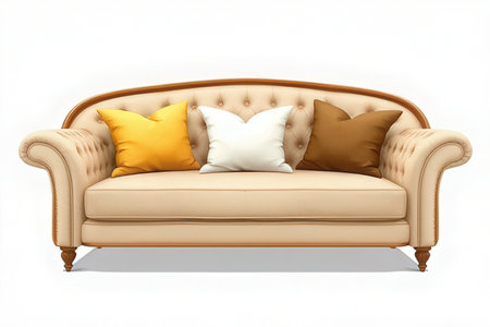 Comfortable sofa with pillows on white background. 3d renderの素材