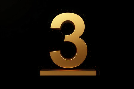 3d golden number three on a black background. 3d renderingの素材