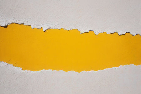 Ripped yellow wall with space for your message or text. Abstract backgroundの素材