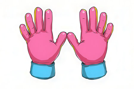 Illustration of a pair of pink rubber gloves on a white backgroundの素材