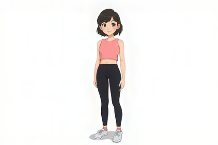 Young woman in sportswear isolated on white background. Vector illustration.の素材