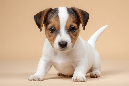 Jack russell terrier puppy on a beige background.の素材