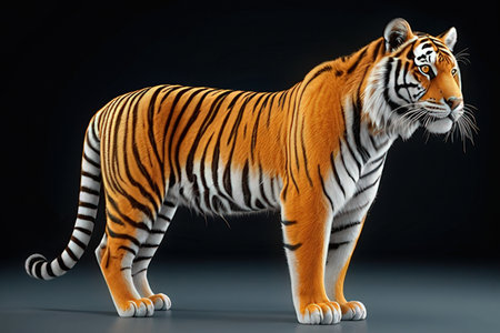 Realistic Detailed 3D Render of Tiger Isolated on Black Backgroundの素材