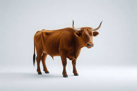 Brown cow isolated on a white background. 3d render illustration.の素材