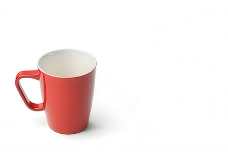 Red mug on a white background. 3d rendering. Computer digital drawing.の素材