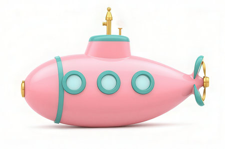 Toy submarine on a white background. 3d rendering. Computer digital drawing.の素材