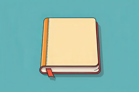 Notebook with bookmark isolated on blue background. 3d illustration.の素材