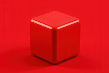 Red cube on a red background, 3d rendering, square imageの素材