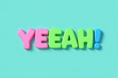 3d rendering of the word YEAH on a blue backgroundの素材