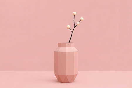 3d rendering of a vase with a branch on a pink backgroundの素材