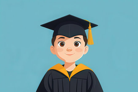 Cute boy in graduation cap and gown. Vector cartoon illustration.の素材