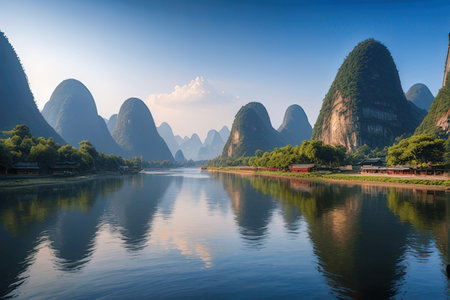 karst mountains and yangshuo lake in guilin,Chinaの素材