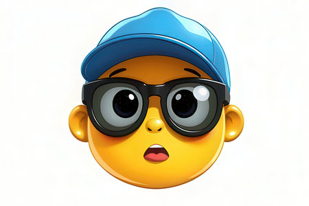cartoon boy with blue cap and sunglasses on white background - 3d illustrationの素材