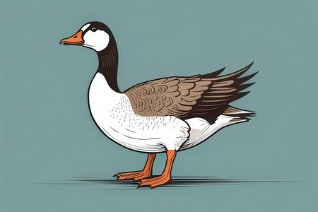 Illustration of a goose on a blue background, vector illustration.の素材
