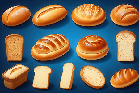 Bread icons set. Realistic illustration of bread vector icons for web designの素材
